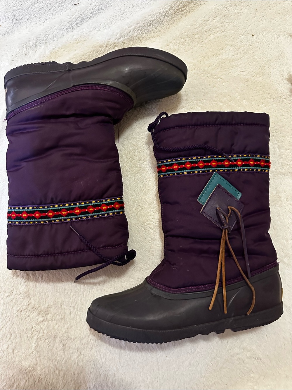 Vintage Sorel Winter Snow Boots Womens Size 8 Purple Insulated Tribal Aztec
